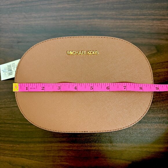 Michael Kors Jet Set Travel Oval Medium Saffiano Leather Crossbody Bag Luggage - Picture 8 of 9